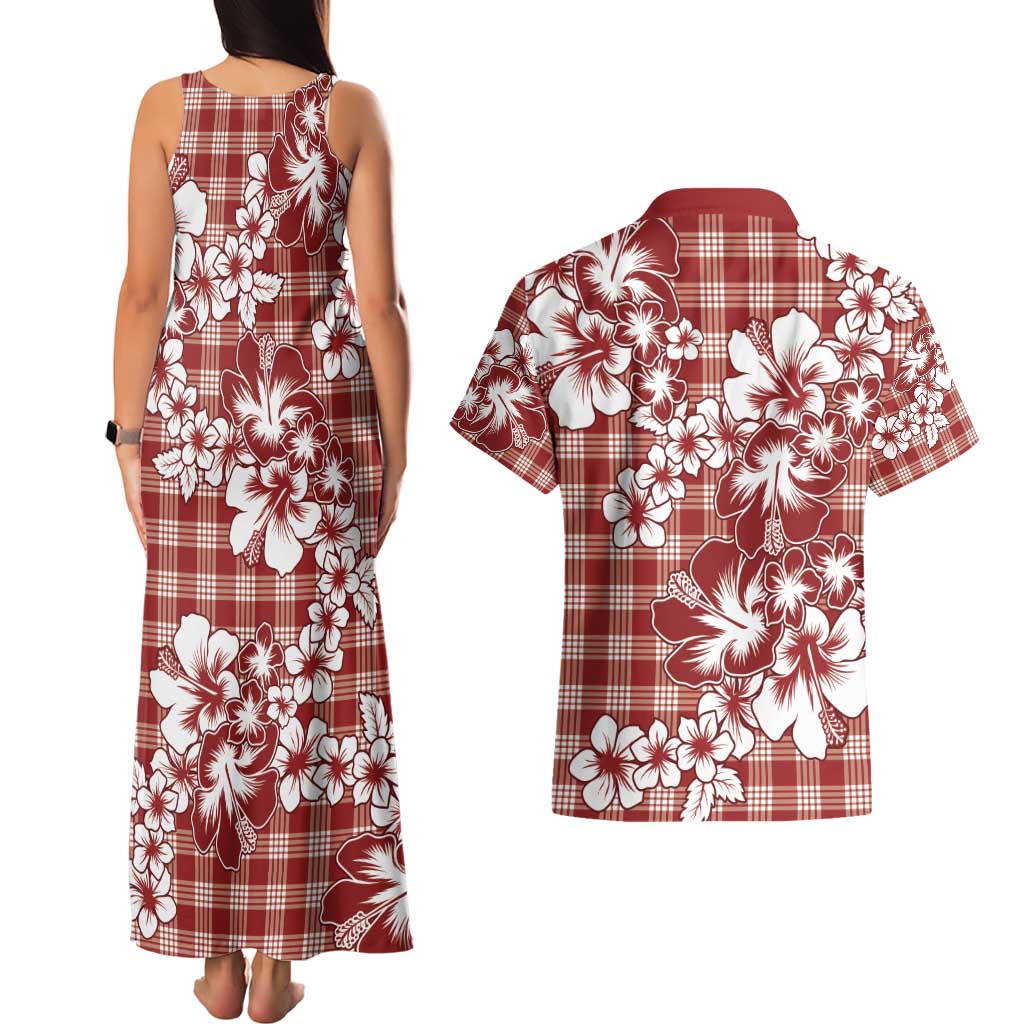 Hibiscus Pakala Fantasy Red Couples Matching Tank Maxi Dress and Hawaiian Shirt Tropical Floral Stylized LT01 - Polynesian Pride