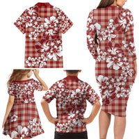 Hibiscus Pakala Fantasy Red Family Matching Long Sleeve Bodycon Dress and Hawaiian Shirt Tropical Floral Stylized LT01 - Polynesian Pride