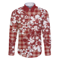 Hibiscus Pakala Fantasy Red Family Matching Long Sleeve Bodycon Dress and Hawaiian Shirt Tropical Floral Stylized LT01 Dad's Shirt - Long Sleeve Red - Polynesian Pride