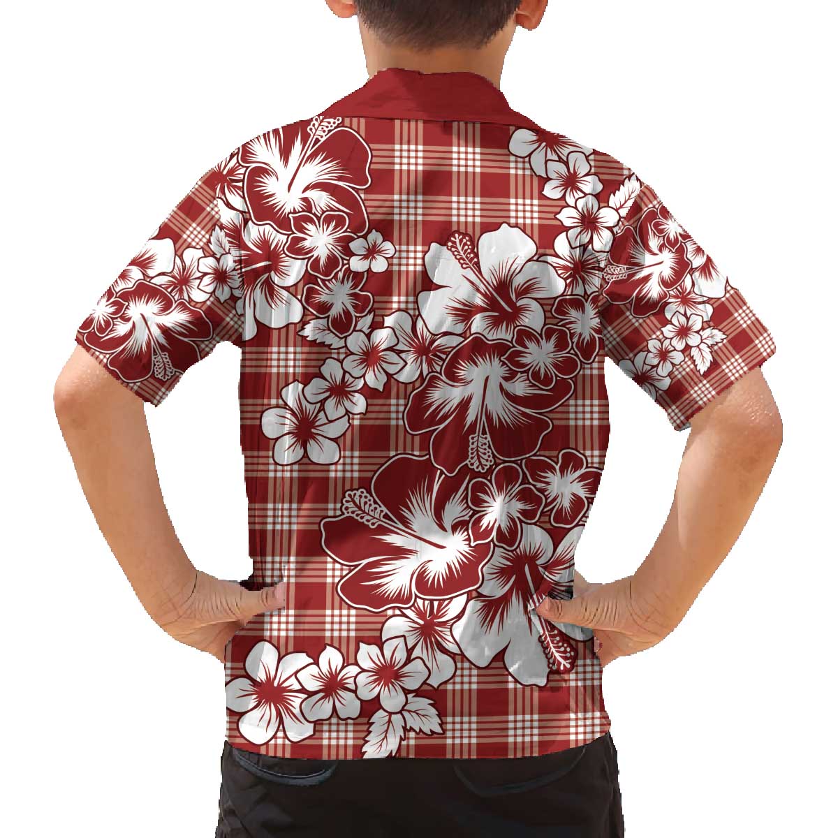 Hibiscus Pakala Fantasy Red Family Matching Off The Shoulder Long Sleeve Dress and Hawaiian Shirt Tropical Floral Stylized LT01 - Polynesian Pride