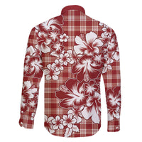 Hibiscus Pakala Fantasy Red Family Matching Off The Shoulder Long Sleeve Dress and Hawaiian Shirt Tropical Floral Stylized LT01 - Polynesian Pride