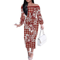 Hibiscus Pakala Fantasy Red Family Matching Off The Shoulder Long Sleeve Dress and Hawaiian Shirt Tropical Floral Stylized LT01 Mom's Dress Red - Polynesian Pride