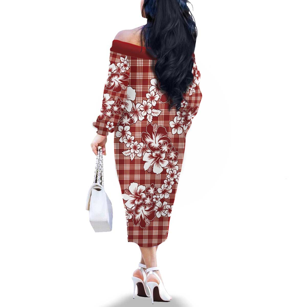 Hibiscus Pakala Fantasy Red Family Matching Off The Shoulder Long Sleeve Dress and Hawaiian Shirt Tropical Floral Stylized LT01 - Polynesian Pride