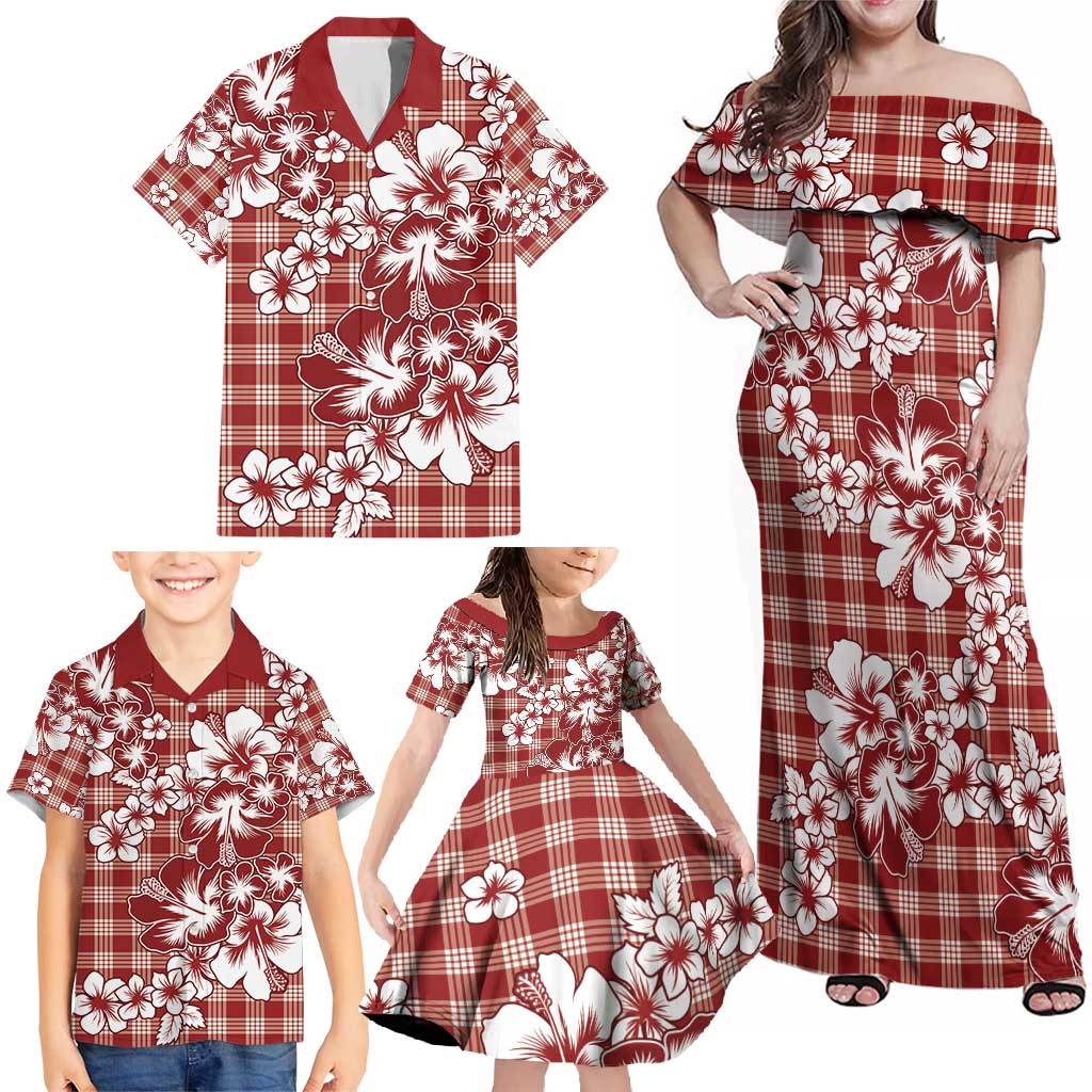 Hibiscus Pakala Fantasy Red Family Matching Off Shoulder Maxi Dress and Hawaiian Shirt Tropical Floral Stylized LT01 - Polynesian Pride