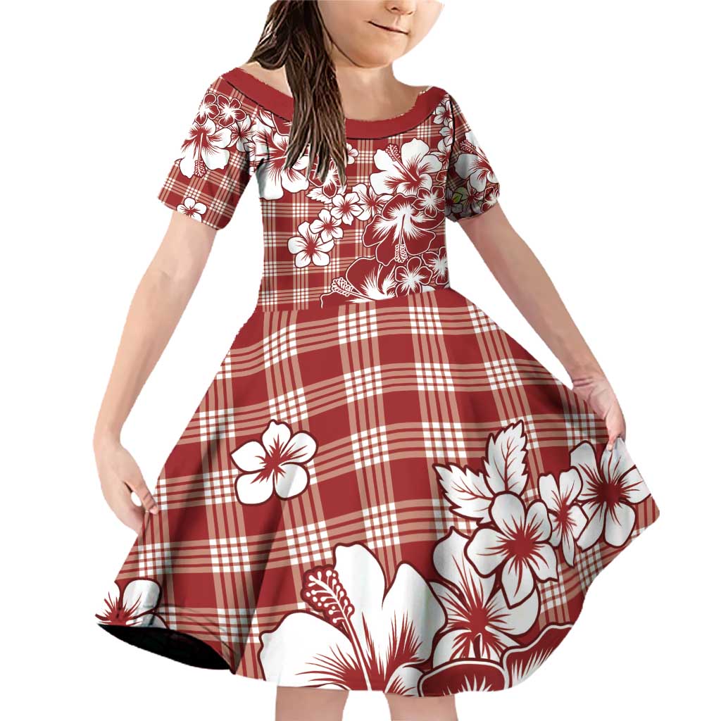 Hibiscus Pakala Fantasy Red Family Matching Off Shoulder Short Dress and Hawaiian Shirt Tropical Floral Stylized LT01 Daughter's Dress Red - Polynesian Pride