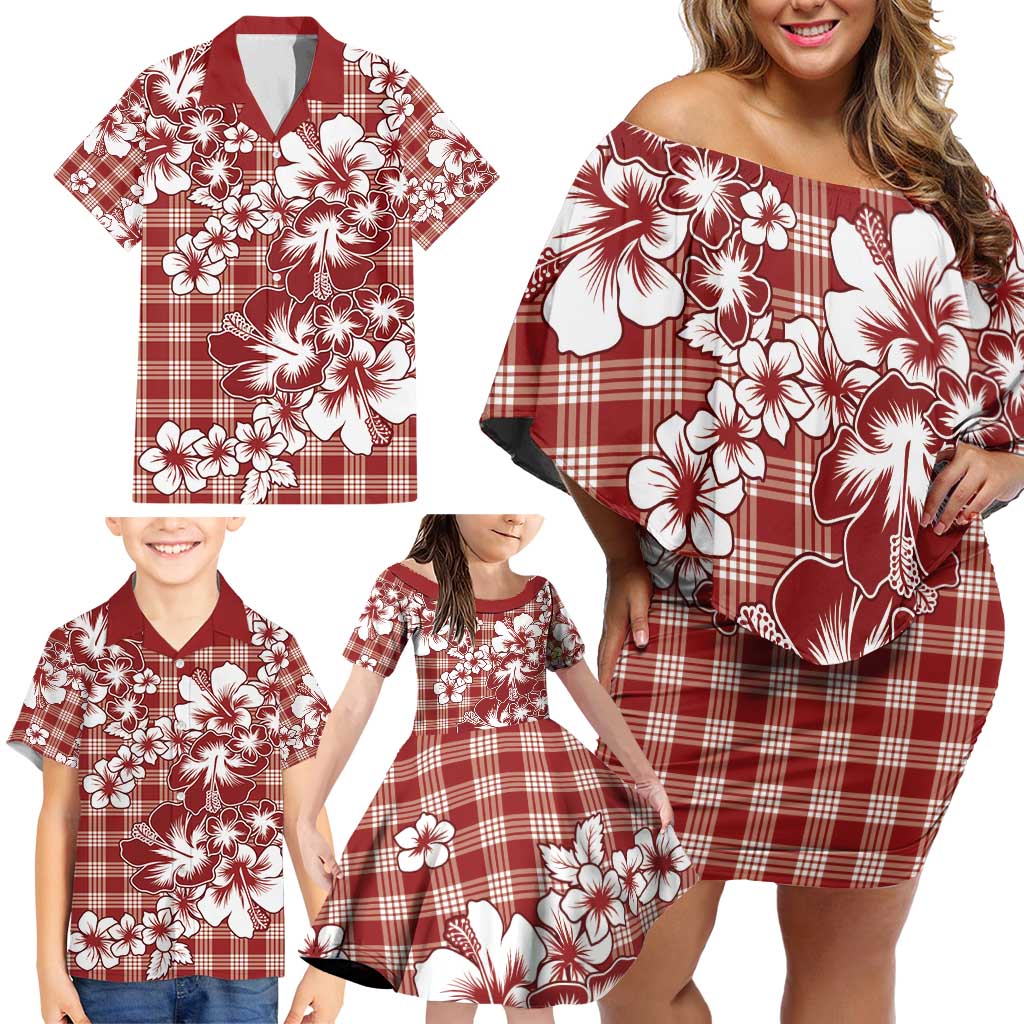 Hibiscus Pakala Fantasy Red Family Matching Off Shoulder Short Dress and Hawaiian Shirt Tropical Floral Stylized LT01 - Polynesian Pride