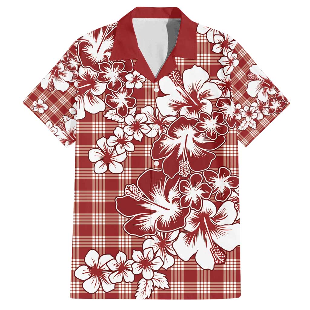 Hibiscus Pakala Fantasy Red Family Matching Summer Maxi Dress and Hawaiian Shirt Tropical Floral Stylized LT01 Dad's Shirt - Short Sleeve Red - Polynesian Pride