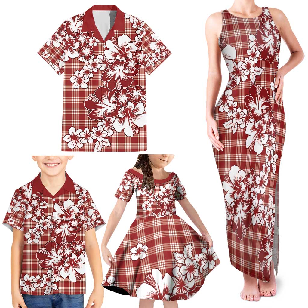 Hibiscus Pakala Fantasy Red Family Matching Tank Maxi Dress and Hawaiian Shirt Tropical Floral Stylized - Polynesian Pride
