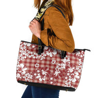 Hibiscus Pakala Fantasy Red Leather Tote Bag Tropical Floral Stylized - Polynesian Pride