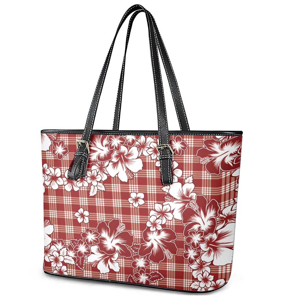 Hibiscus Pakala Fantasy Red Leather Tote Bag Tropical Floral Stylized - Polynesian Pride