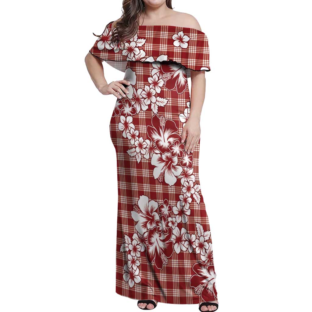 Hibiscus Pakala Fantasy Red Off Shoulder Maxi Dress Tropical Floral Stylized LT01 Women Red - Polynesian Pride