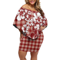 Hibiscus Pakala Fantasy Red Off Shoulder Short Dress Tropical Floral Stylized - Polynesian Pride
