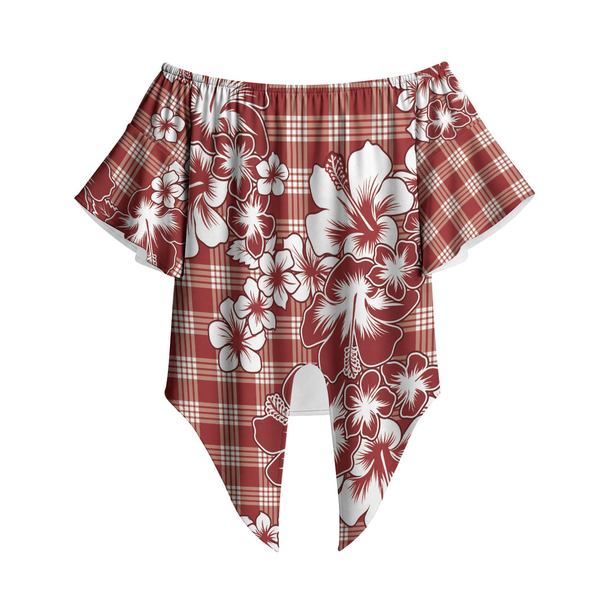 Hibiscus Pakala Fantasy Red Off Shoulder Wrap Waist Top Tropical Floral Stylized LT01 Red - Polynesian Pride