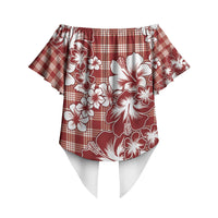Hibiscus Pakala Fantasy Red Off Shoulder Wrap Waist Top Tropical Floral Stylized LT01 - Polynesian Pride