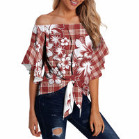 Hibiscus Pakala Fantasy Red Off Shoulder Wrap Waist Top Tropical Floral Stylized LT01 - Polynesian Pride