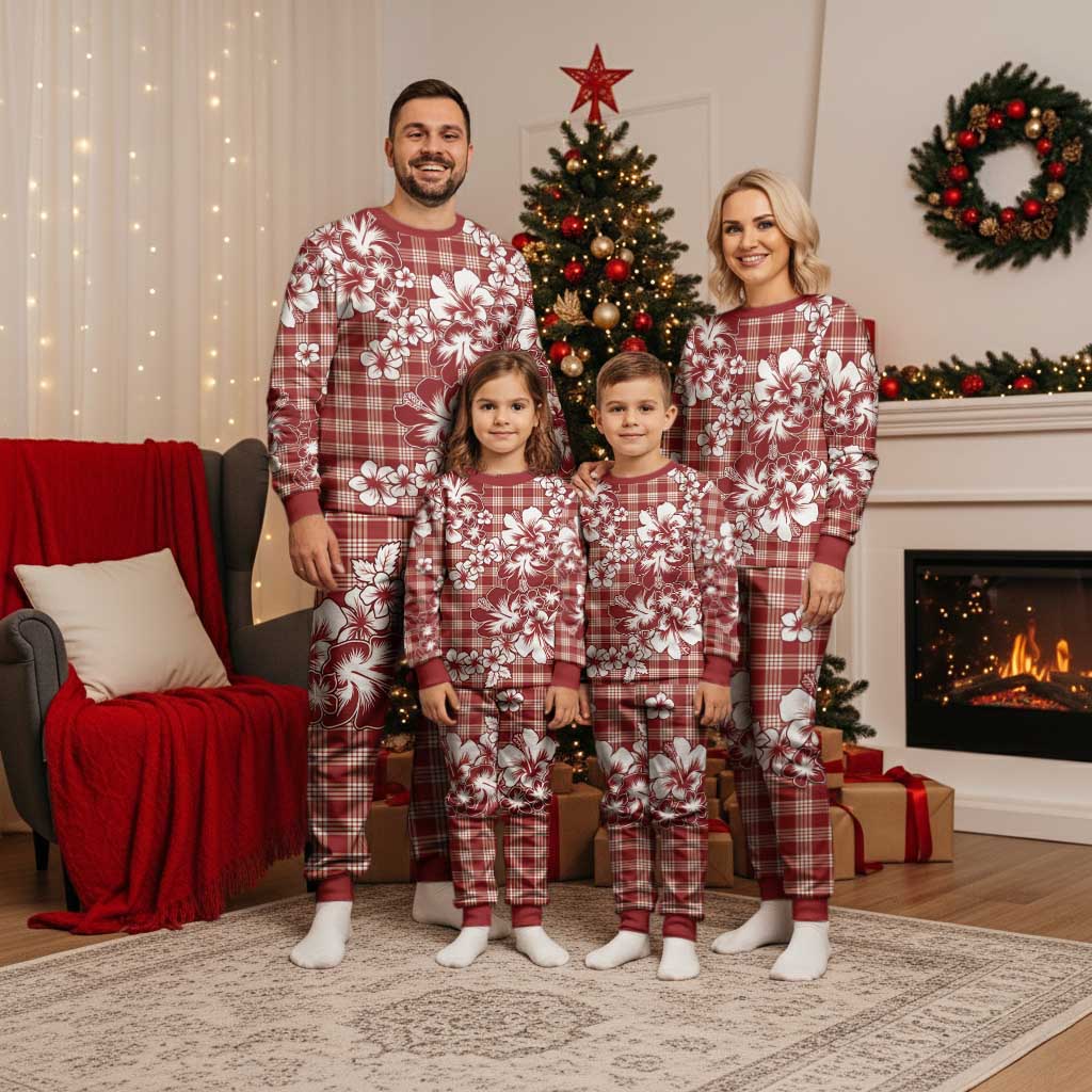 Hibiscus Pakala Fantasy Red Christmas Pajama Set Tropical Floral Stylized - Polynesian Pride