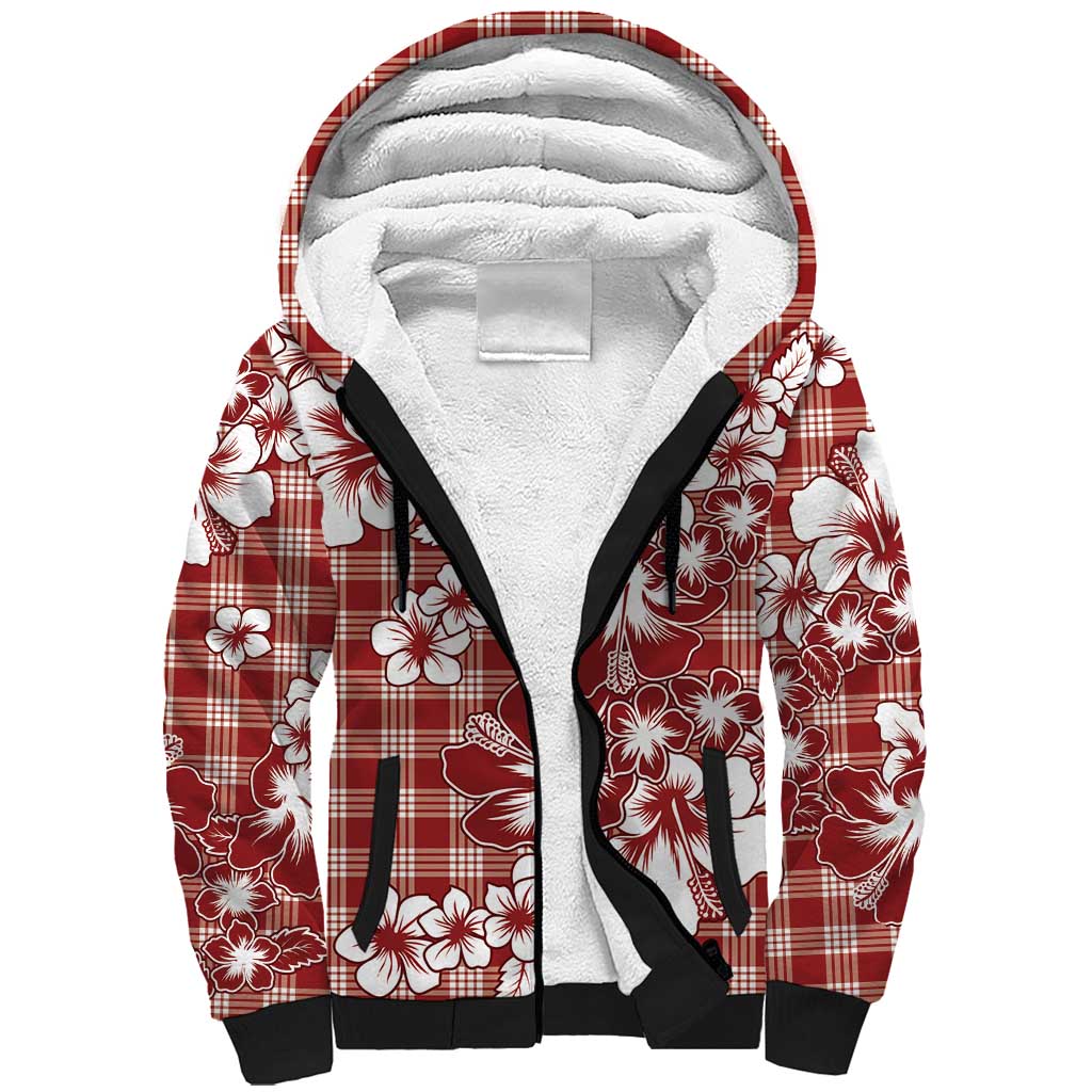 Hibiscus Pakala Fantasy Red Sherpa Hoodie Tropical Floral Stylized - Polynesian Pride