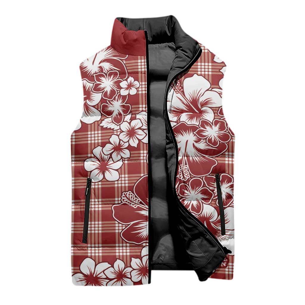 Hibiscus Pakala Fantasy Red Sleeveless Puffer Jacket Tropical Floral Stylized LT01 - Polynesian Pride