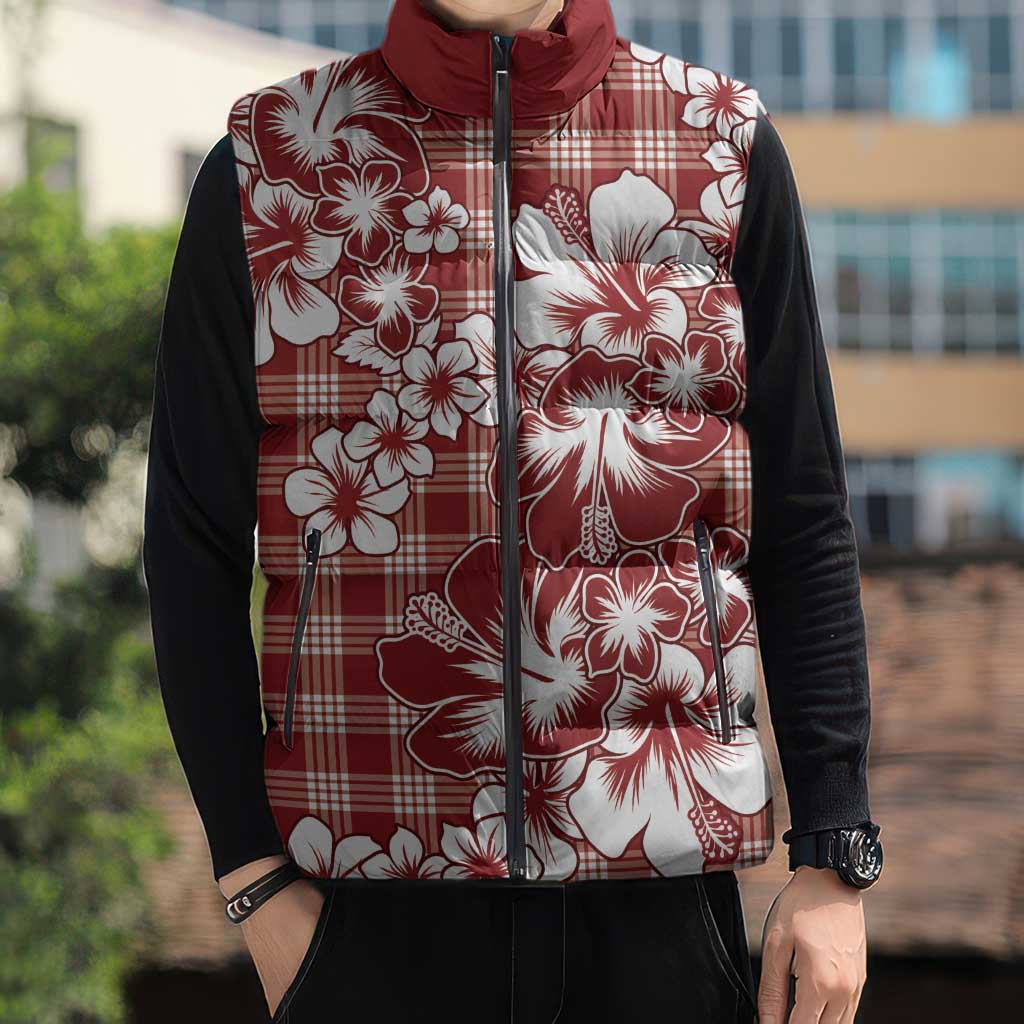 Hibiscus Pakala Fantasy Red Sleeveless Puffer Jacket Tropical Floral Stylized LT01 - Polynesian Pride