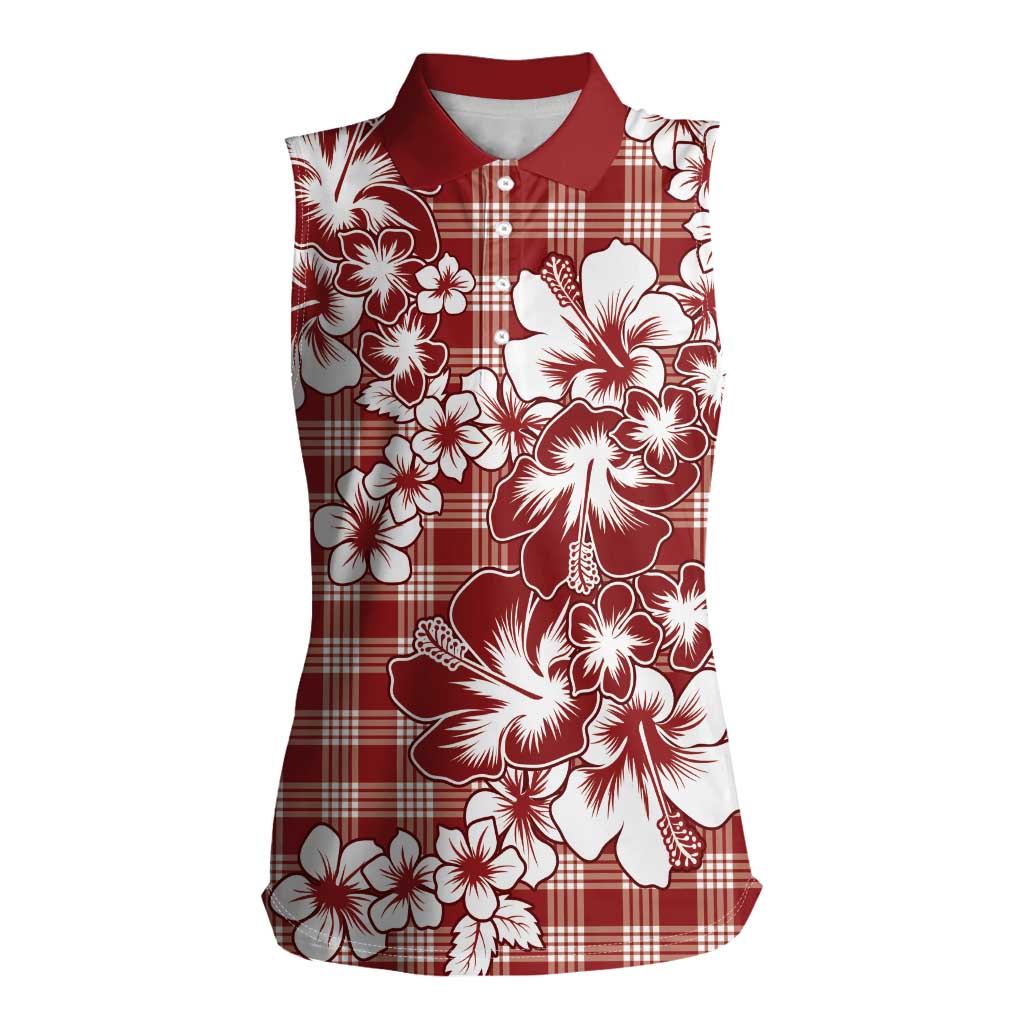 Hibiscus Pakala Fantasy Red Women Sleeveless Polo Shirt Tropical Floral Stylized - Polynesian Pride