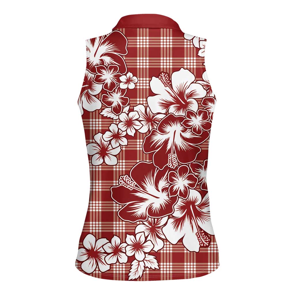 Hibiscus Pakala Fantasy Red Women Sleeveless Polo Shirt Tropical Floral Stylized - Polynesian Pride