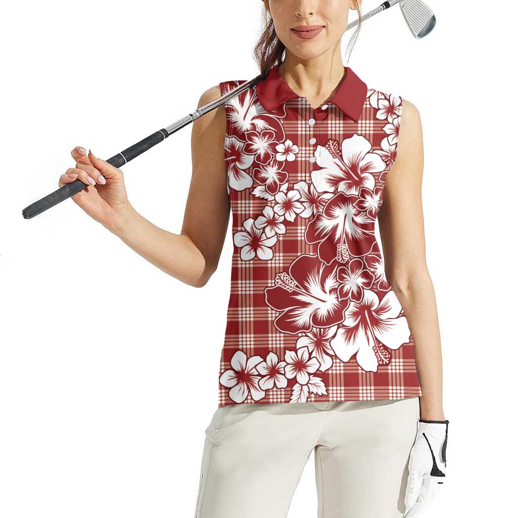 Hibiscus Pakala Fantasy Red Women Sleeveless Polo Shirt Tropical Floral Stylized - Polynesian Pride