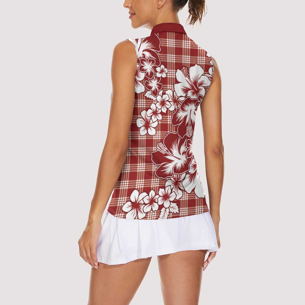 Hibiscus Pakala Fantasy Red Women Sleeveless Polo Shirt Tropical Floral Stylized - Polynesian Pride
