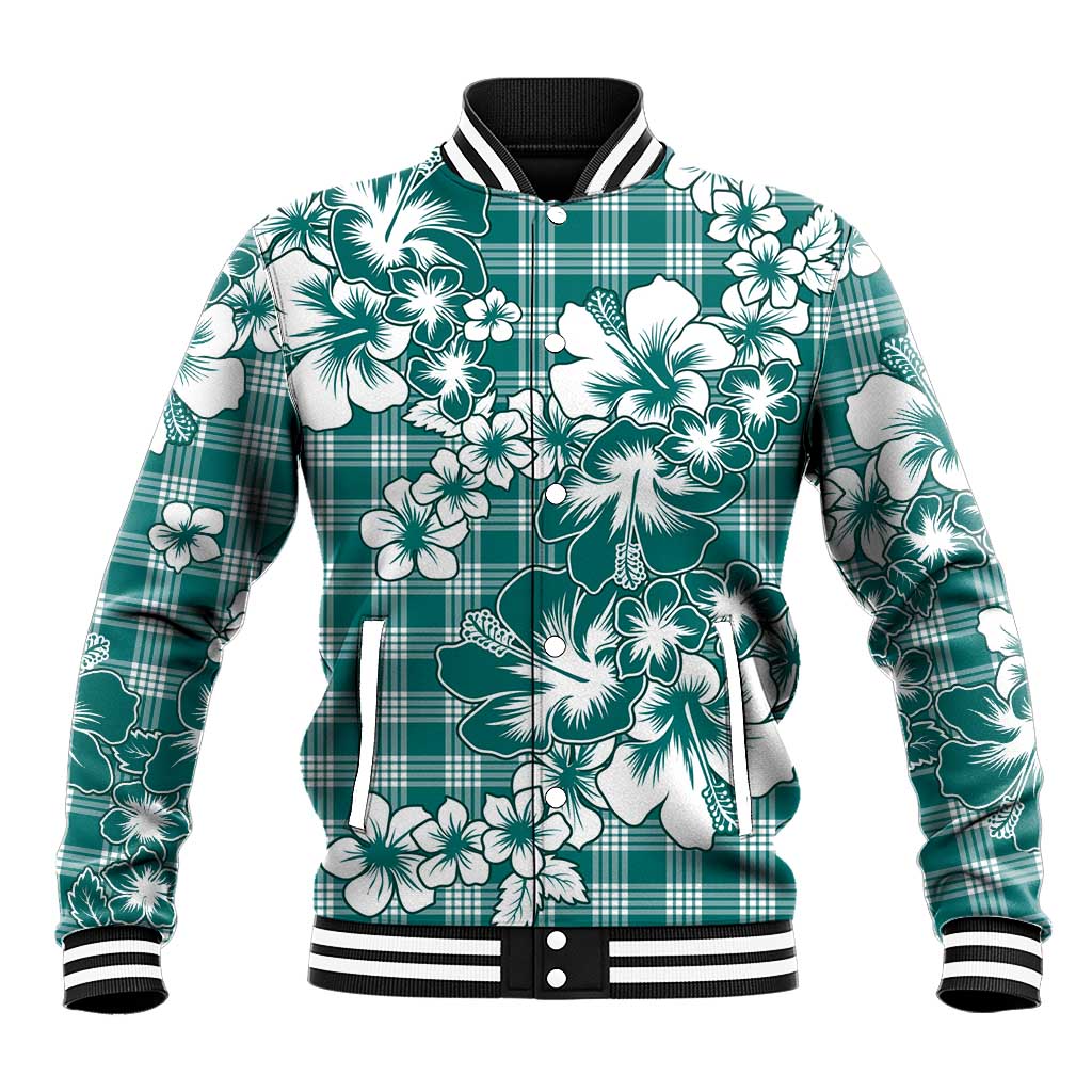 Hibiscus Pakala Aqua Teal Baseball Jacket Tropical Floral Stylized LT01 Unisex Teal - Polynesian Pride