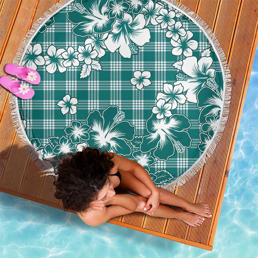 Hibiscus Pakala Aqua Teal Beach Blanket Tropical Floral Stylized - Polynesian Pride