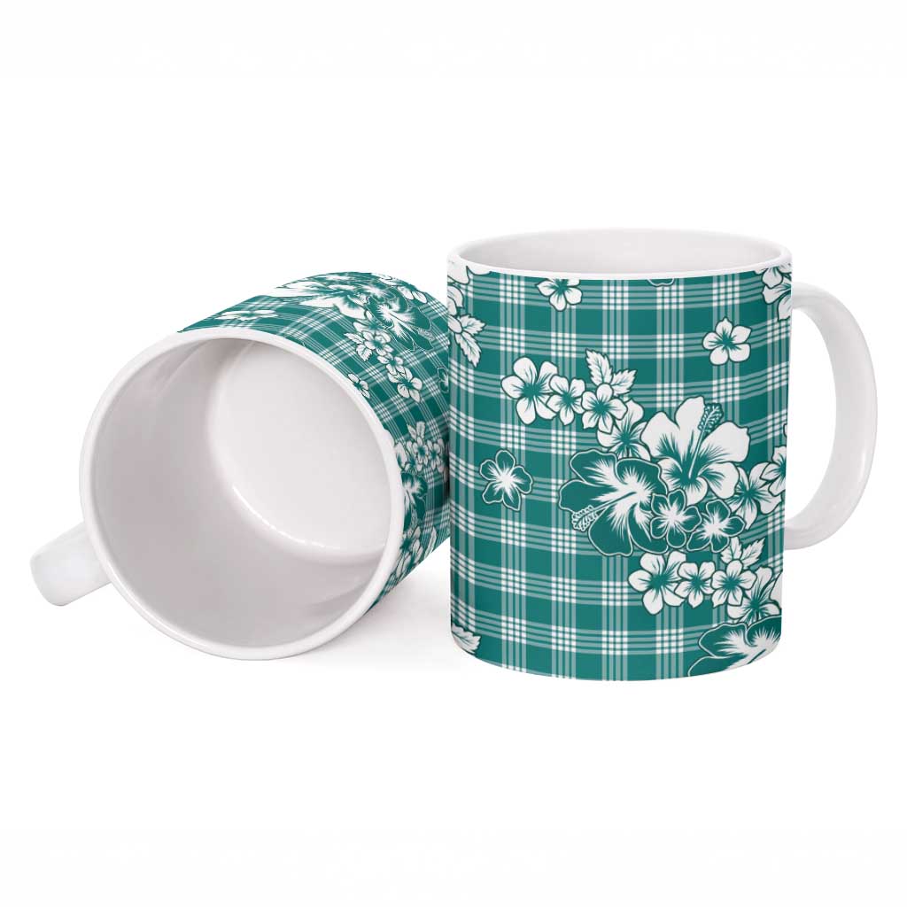 Hibiscus Pakala Aqua Teal Ceramic Mug Tropical Floral Stylized - Polynesian Pride