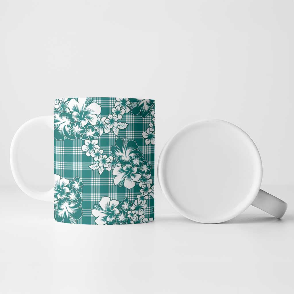 Hibiscus Pakala Aqua Teal Ceramic Mug Tropical Floral Stylized - Polynesian Pride
