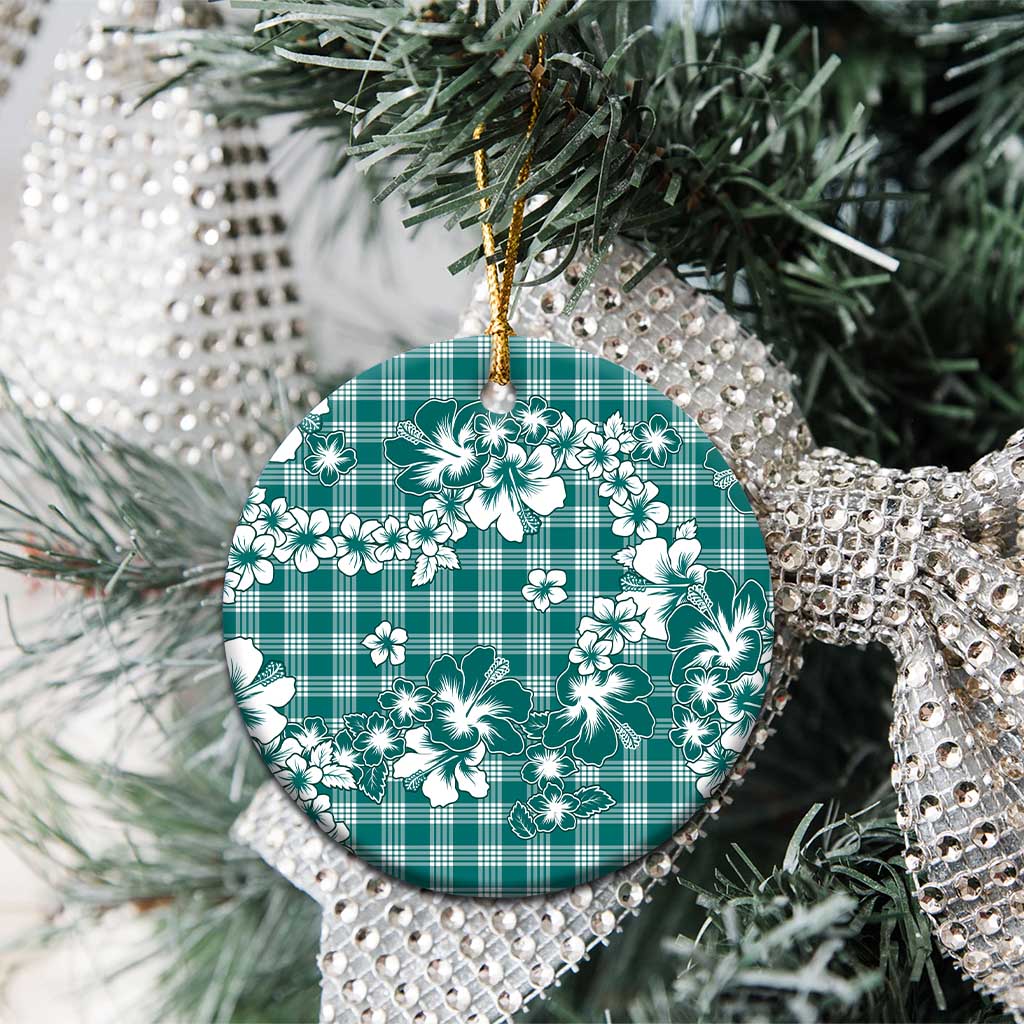 Hibiscus Pakala Aqua Teal Ceramic Ornament Tropical Floral Stylized - Polynesian Pride