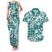 Hibiscus Pakala Aqua Teal Couples Matching Tank Maxi Dress and Hawaiian Shirt Tropical Floral Stylized LT01 Teal - Polynesian Pride