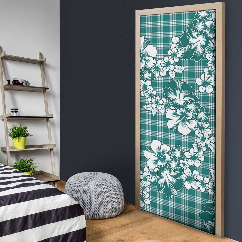 Hibiscus Pakala Aqua Teal Door Cover Tropical Floral Stylized - Polynesian Pride