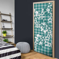 Hibiscus Pakala Aqua Teal Door Cover Tropical Floral Stylized - Polynesian Pride