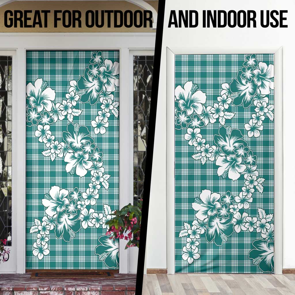 Hibiscus Pakala Aqua Teal Door Cover Tropical Floral Stylized - Polynesian Pride