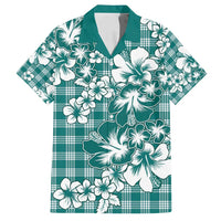 Hibiscus Pakala Aqua Teal Family Matching Long Sleeve Bodycon Dress and Hawaiian Shirt Tropical Floral Stylized LT01 Dad's Shirt - Short Sleeve Teal - Polynesian Pride