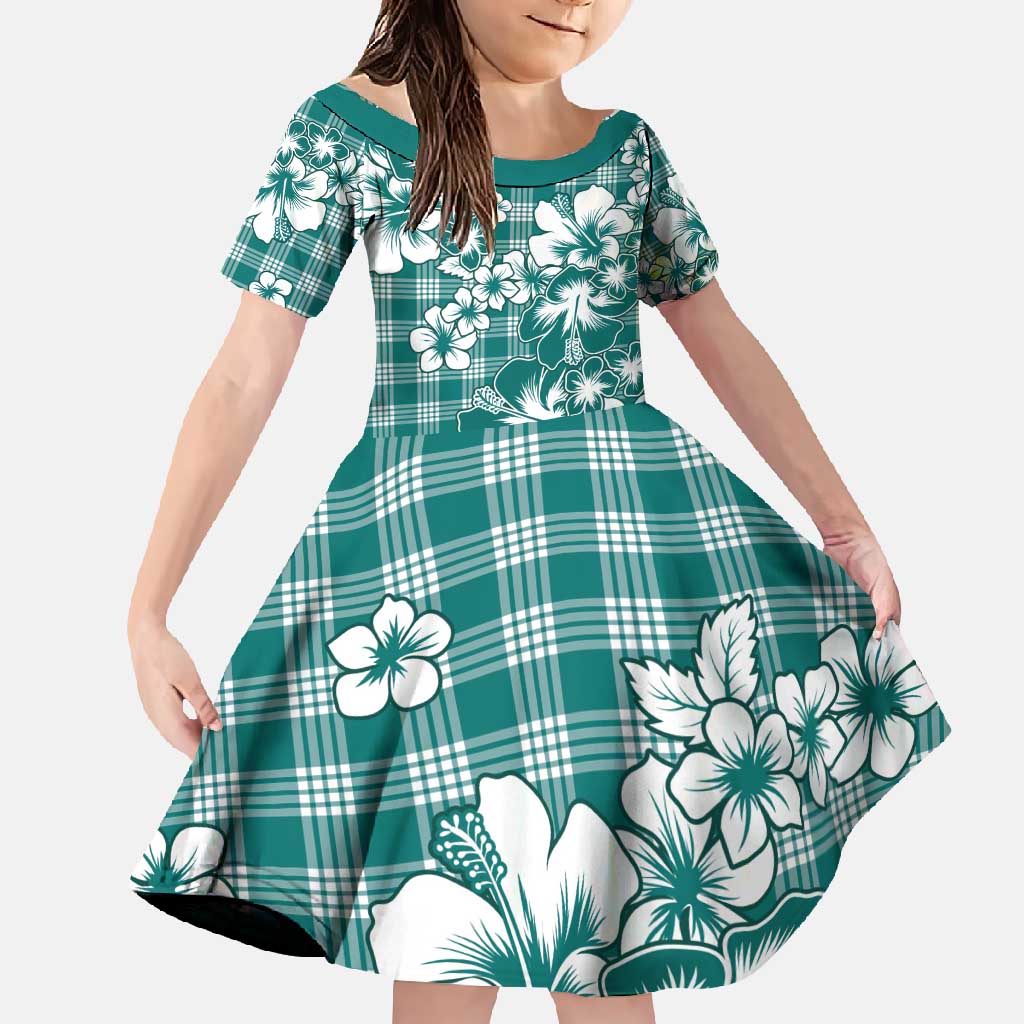 Hibiscus Pakala Aqua Teal Family Matching Mermaid Dress and Hawaiian Shirt Tropical Floral Stylized LT01 Daughter's Dress Teal - Polynesian Pride