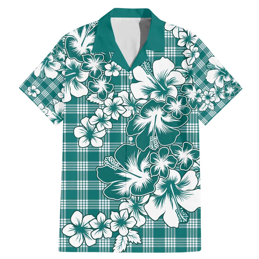 Hibiscus Pakala Aqua Teal Family Matching Mermaid Dress and Hawaiian Shirt Tropical Floral Stylized LT01 Dad's Shirt - Short Sleeve Teal - Polynesian Pride