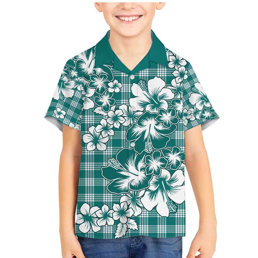 Hibiscus Pakala Aqua Teal Family Matching Mermaid Dress and Hawaiian Shirt Tropical Floral Stylized LT01 Son's Shirt Teal - Polynesian Pride