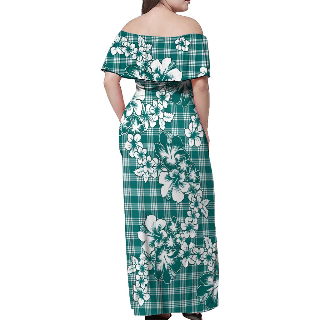 Hibiscus Pakala Aqua Teal Family Matching Off Shoulder Maxi Dress and Hawaiian Shirt Tropical Floral Stylized LT01 - Polynesian Pride