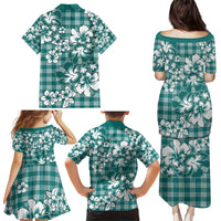 Hibiscus Pakala Aqua Teal Family Matching Puletasi and Hawaiian Shirt Tropical Floral Stylized LT01 - Polynesian Pride