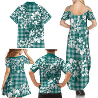 Hibiscus Pakala Aqua Teal Family Matching Summer Maxi Dress and Hawaiian Shirt Tropical Floral Stylized LT01 - Polynesian Pride