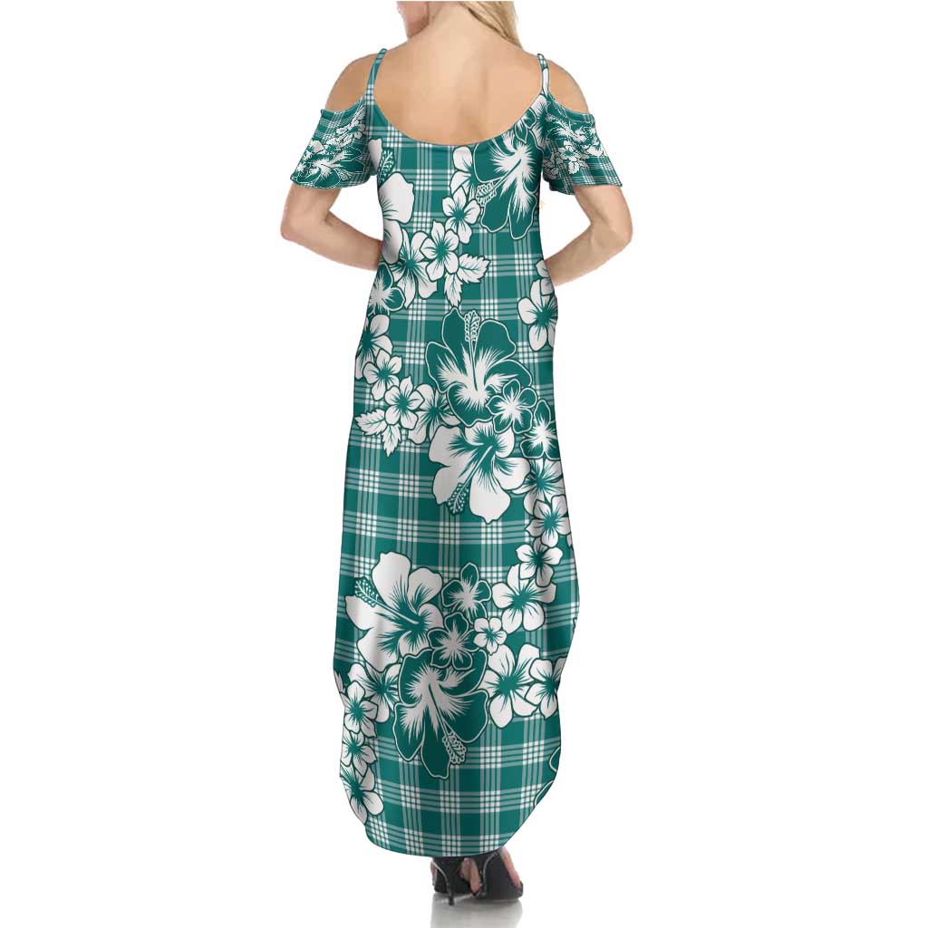 Hibiscus Pakala Aqua Teal Family Matching Summer Maxi Dress and Hawaiian Shirt Tropical Floral Stylized LT01 - Polynesian Pride