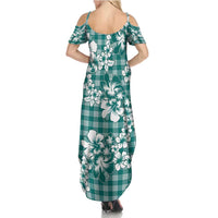 Hibiscus Pakala Aqua Teal Family Matching Summer Maxi Dress and Hawaiian Shirt Tropical Floral Stylized LT01 - Polynesian Pride