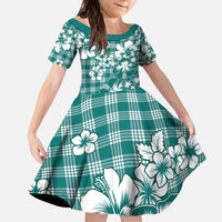 Hibiscus Pakala Aqua Teal Family Matching Tank Maxi Dress and Hawaiian Shirt Tropical Floral Stylized LT01 Daughter's Dress Teal - Polynesian Pride