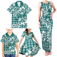 Hibiscus Pakala Aqua Teal Family Matching Tank Maxi Dress and Hawaiian Shirt Tropical Floral Stylized LT01 - Polynesian Pride