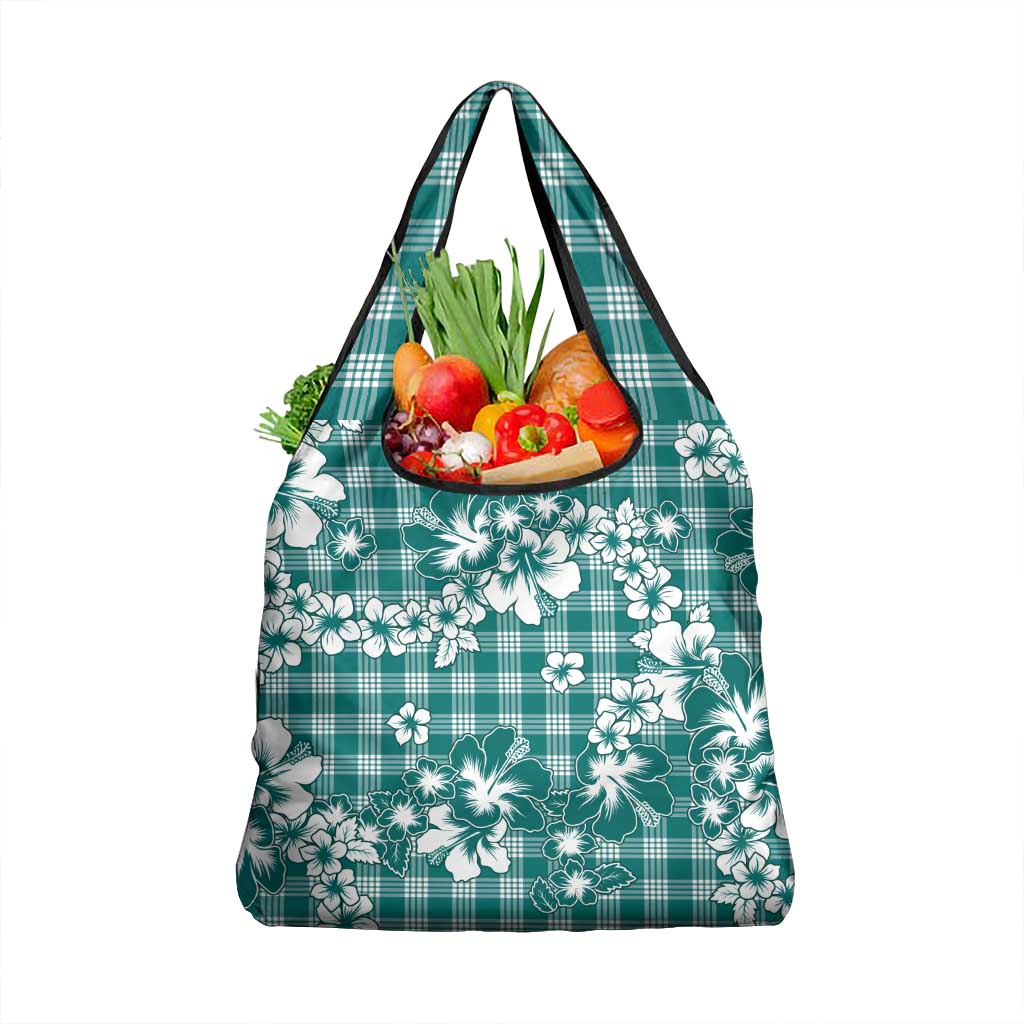 Hibiscus Pakala Aqua Teal Grocery Bag Tropical Floral Stylized - Polynesian Pride