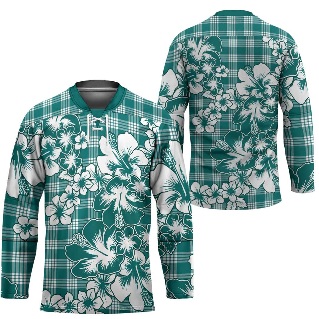 Hibiscus Pakala Aqua Teal Hockey Jersey Tropical Floral Stylized - Polynesian Pride