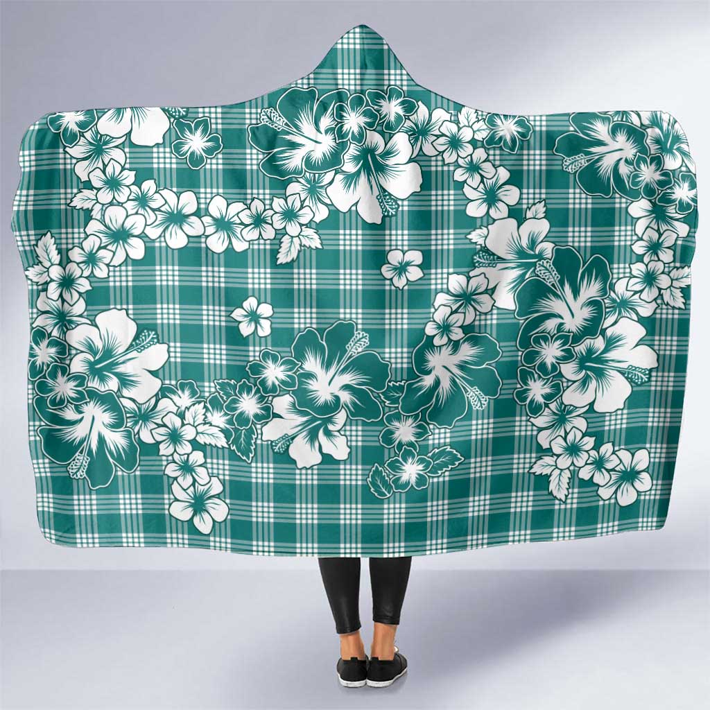 Hibiscus Pakala Aqua Teal Hooded Blanket Tropical Floral Stylized LT01 One Size Teal - Polynesian Pride